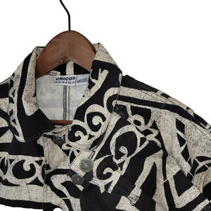 Vintage Chicos Denim Jacket Womens Sz Large Black Jean Southwestern Art To Wear